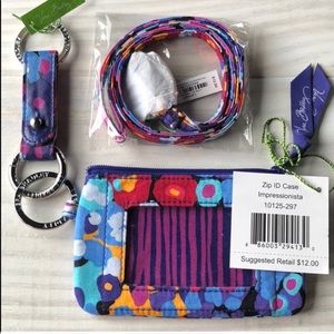 Vera Bradley Zip ID Case Wallet Lanyard Keychain